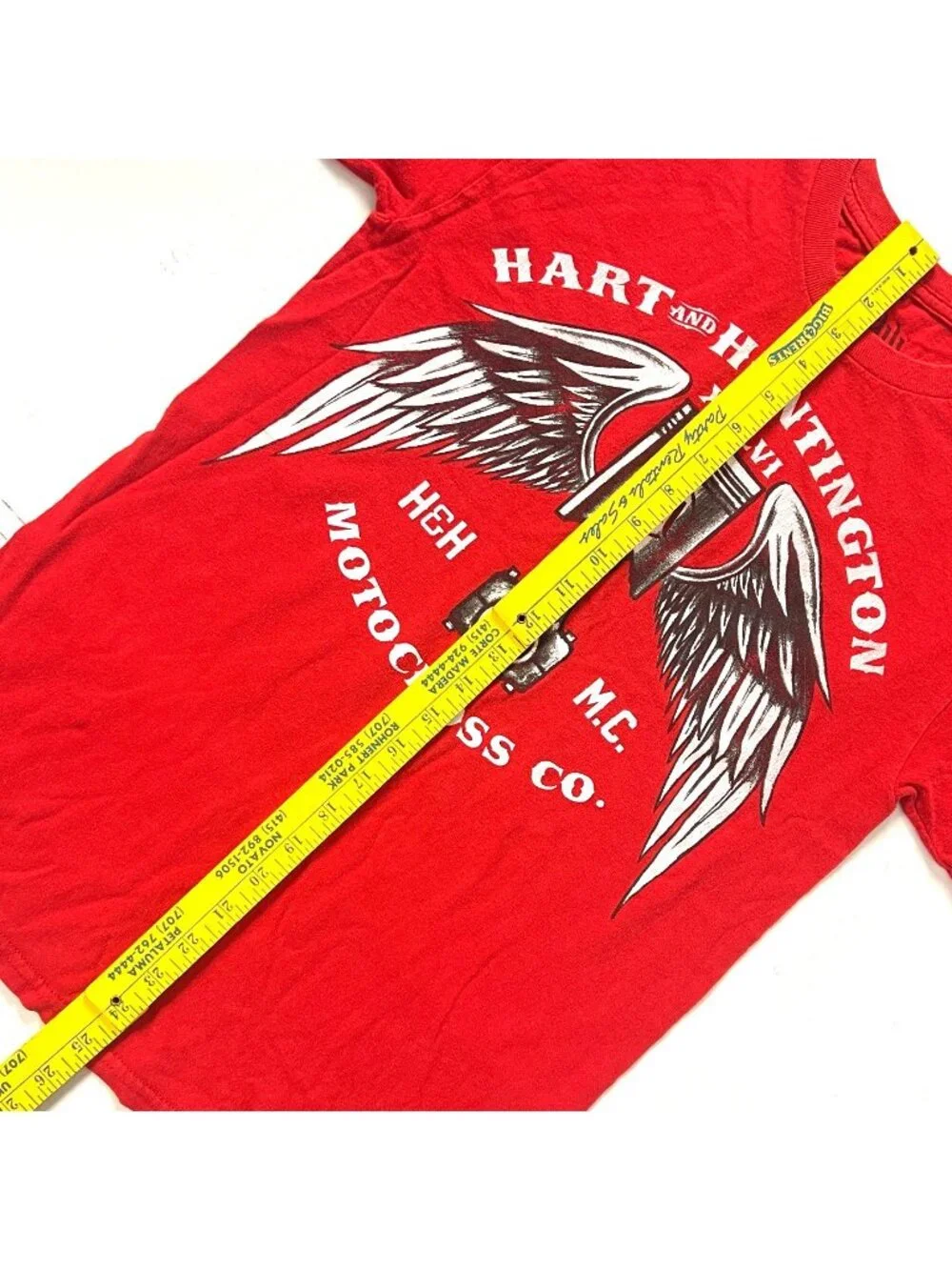 Hart and Huntington Tattoo Motocross Vtg Mens T-Shirt size Small Piston Wings
